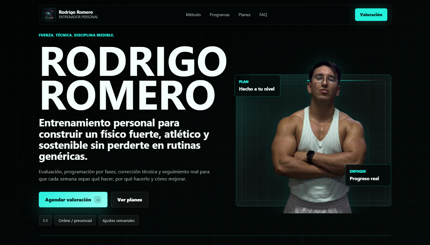 Captura del sitio Rodrigo Romero entrenador personal